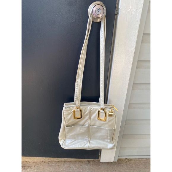 Dawli 100% Leather Cream Gold Hardware Snakeskin Shoulder Bag Purse - Picture 15 of 15